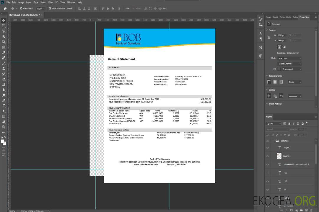 Relevé bancaire de la Banque des Bahamas des Bahamas template